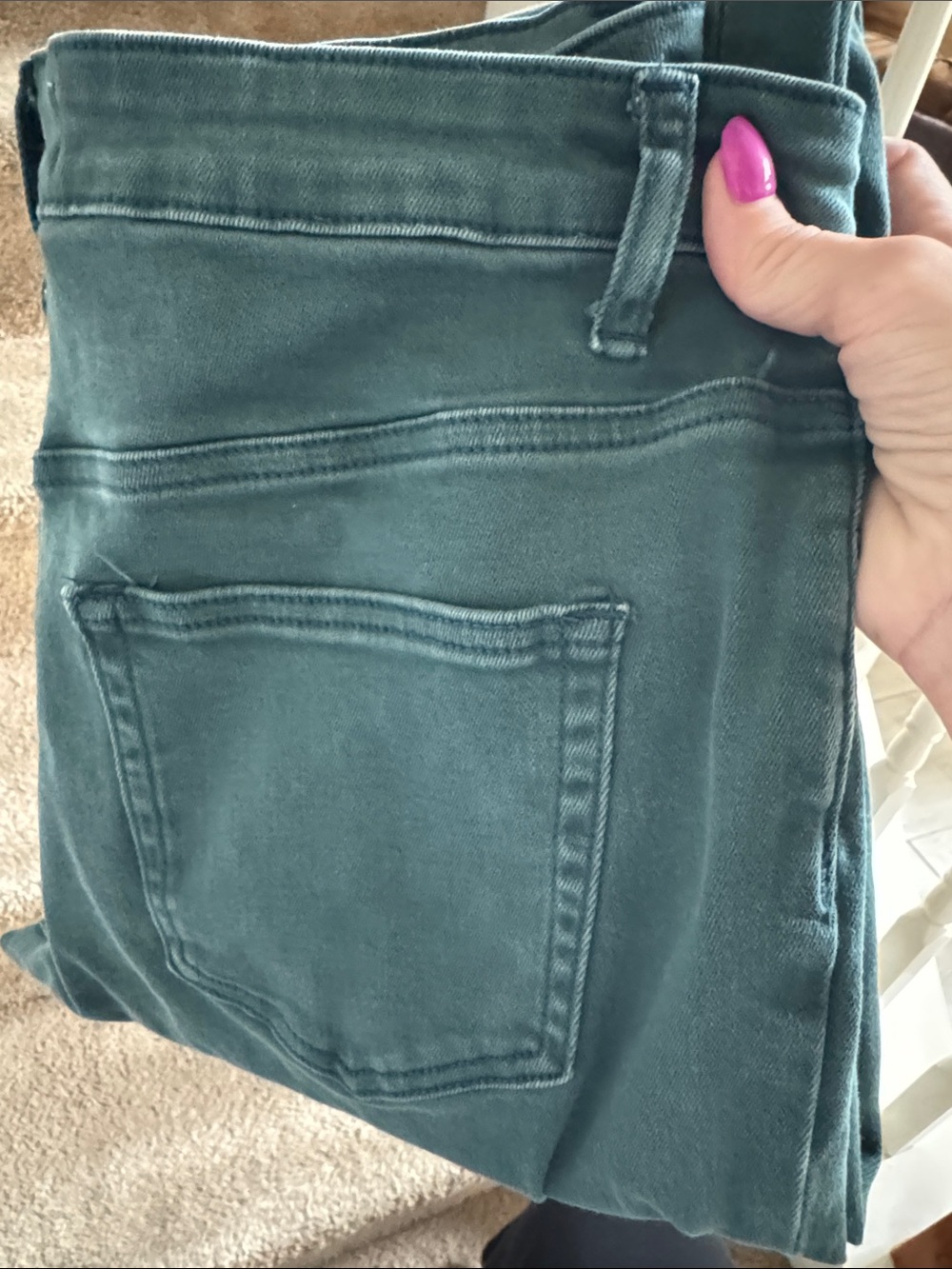 Slim-Fit Women’s Jeans in Teal Green. Size 30